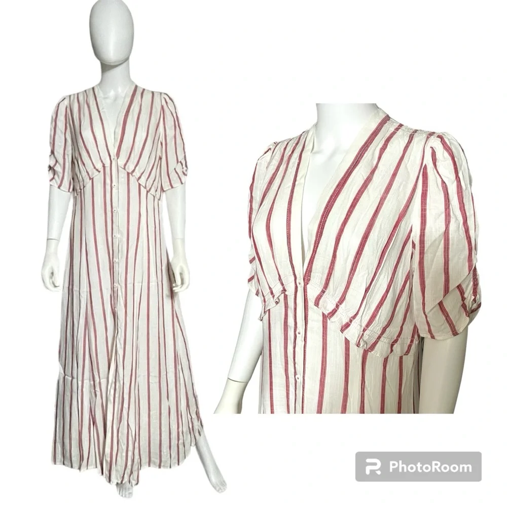 NWT Chelsea & Violet Pen Striped Button Down Ruched Maxi Dress Women's Size L